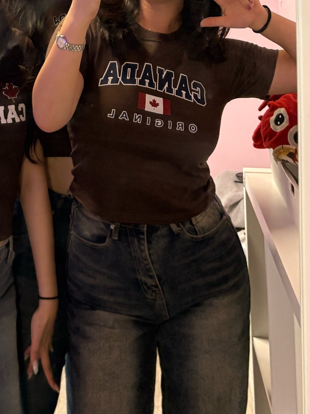 Brown 'Canada' Graphic Cropped baby tee